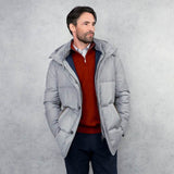Loro Piana Storm System Wool & Silk Mante Coat In Grey With Navy Lining