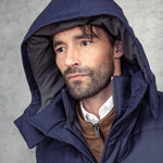 Loro Piana Storm System Wool & Silk Mante Coat In Navy With Grey Lining