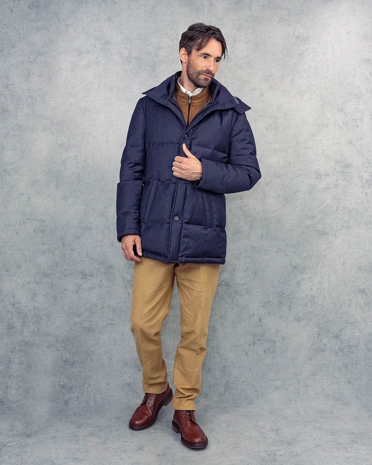 Loro Piana Storm System Wool & Silk Mante Coat In Navy With Grey Lining