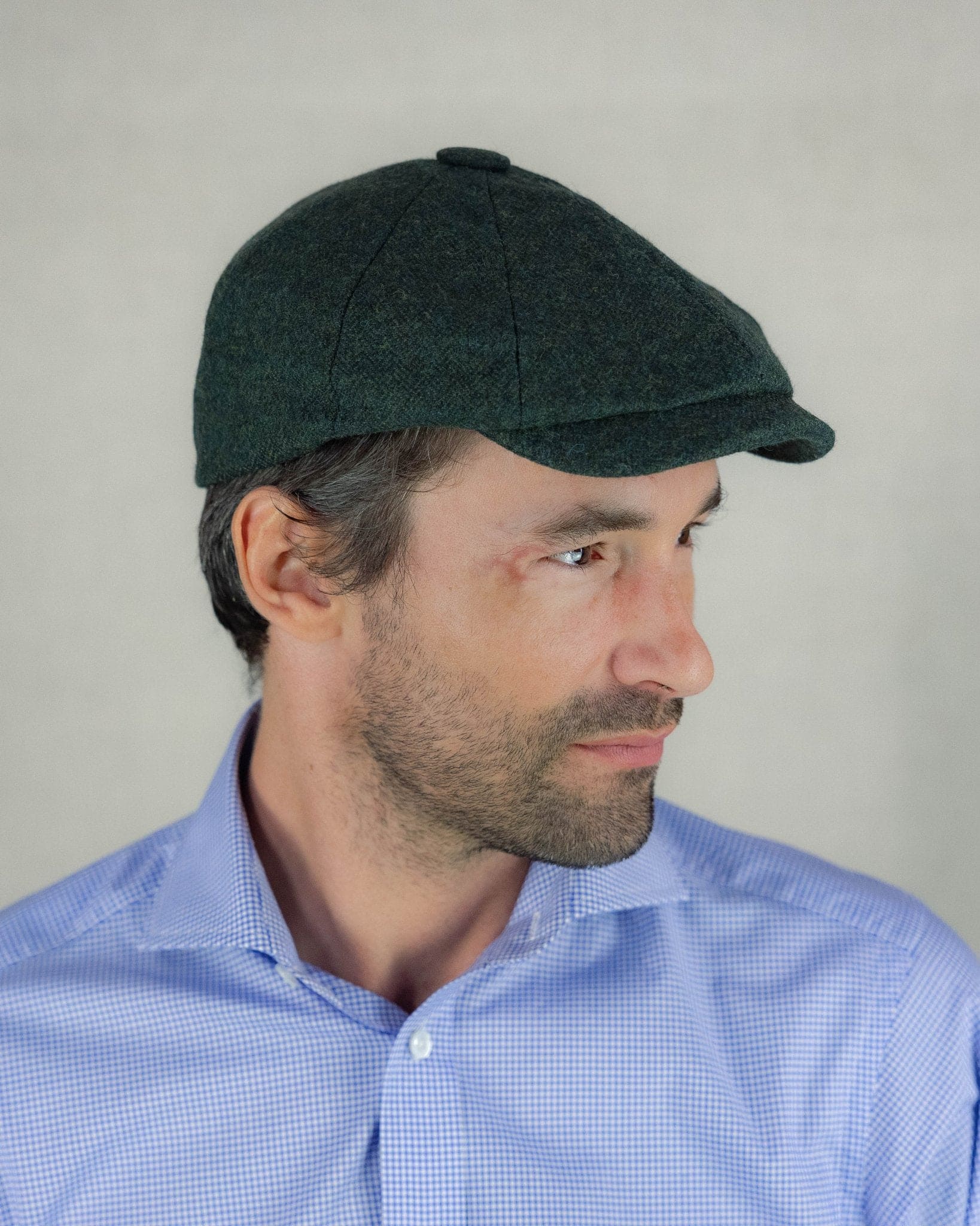 Mallard & Evergreen Herringbone Wool Made In England Gatsby Cap
