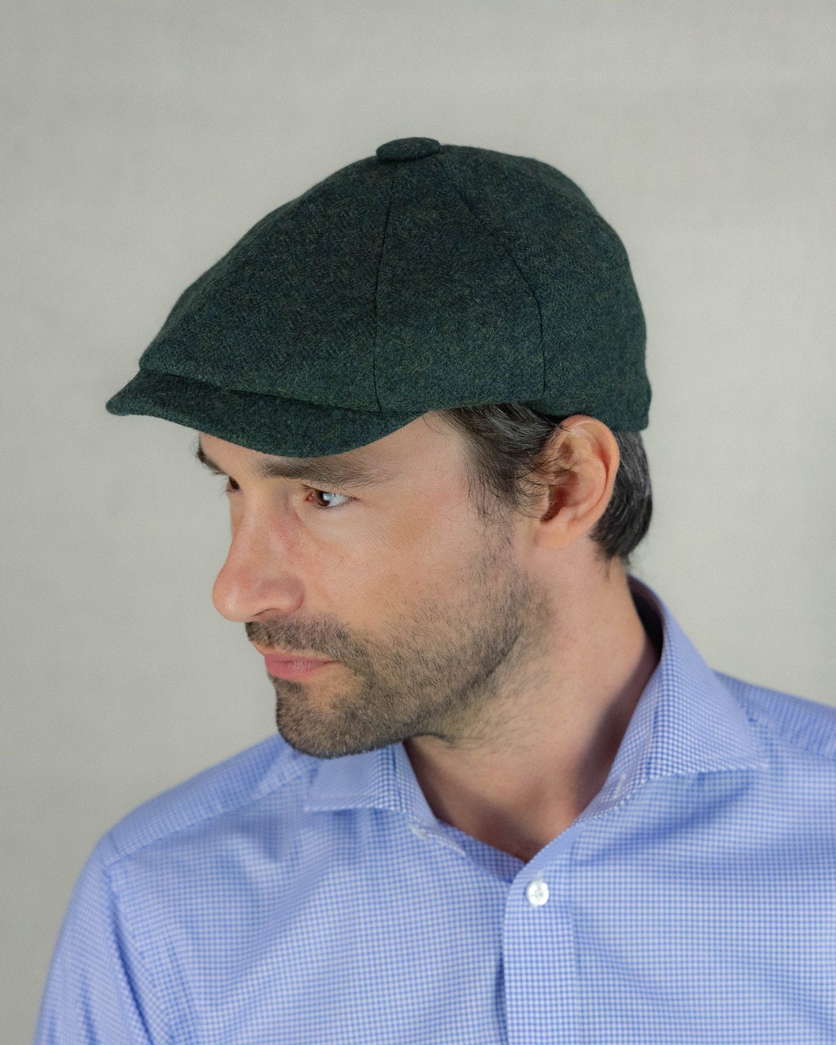 Mallard & Evergreen Herringbone Wool Made In England Gatsby Cap