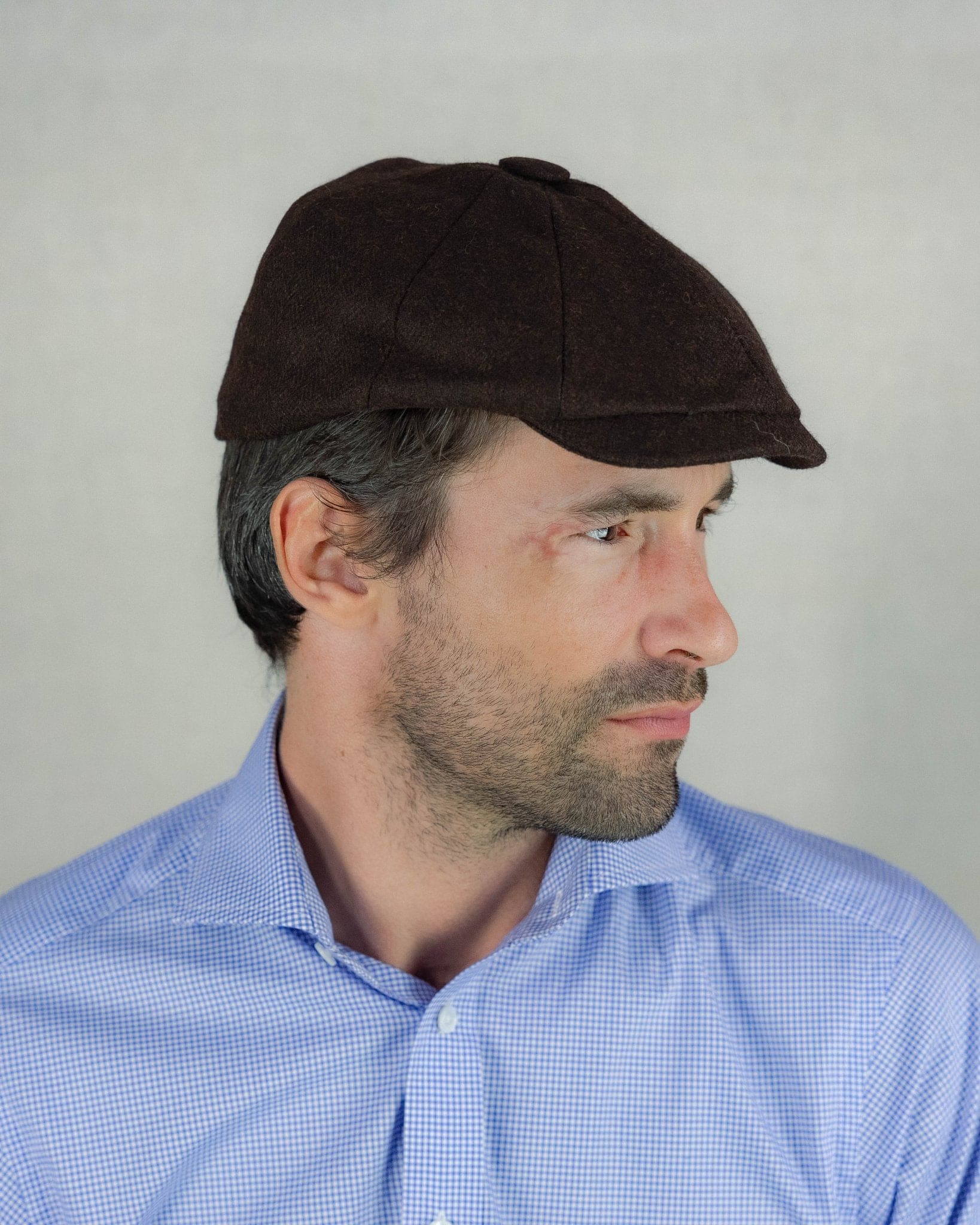 Mocha Brown Herringbone Wool Made In England Gatsby Cap