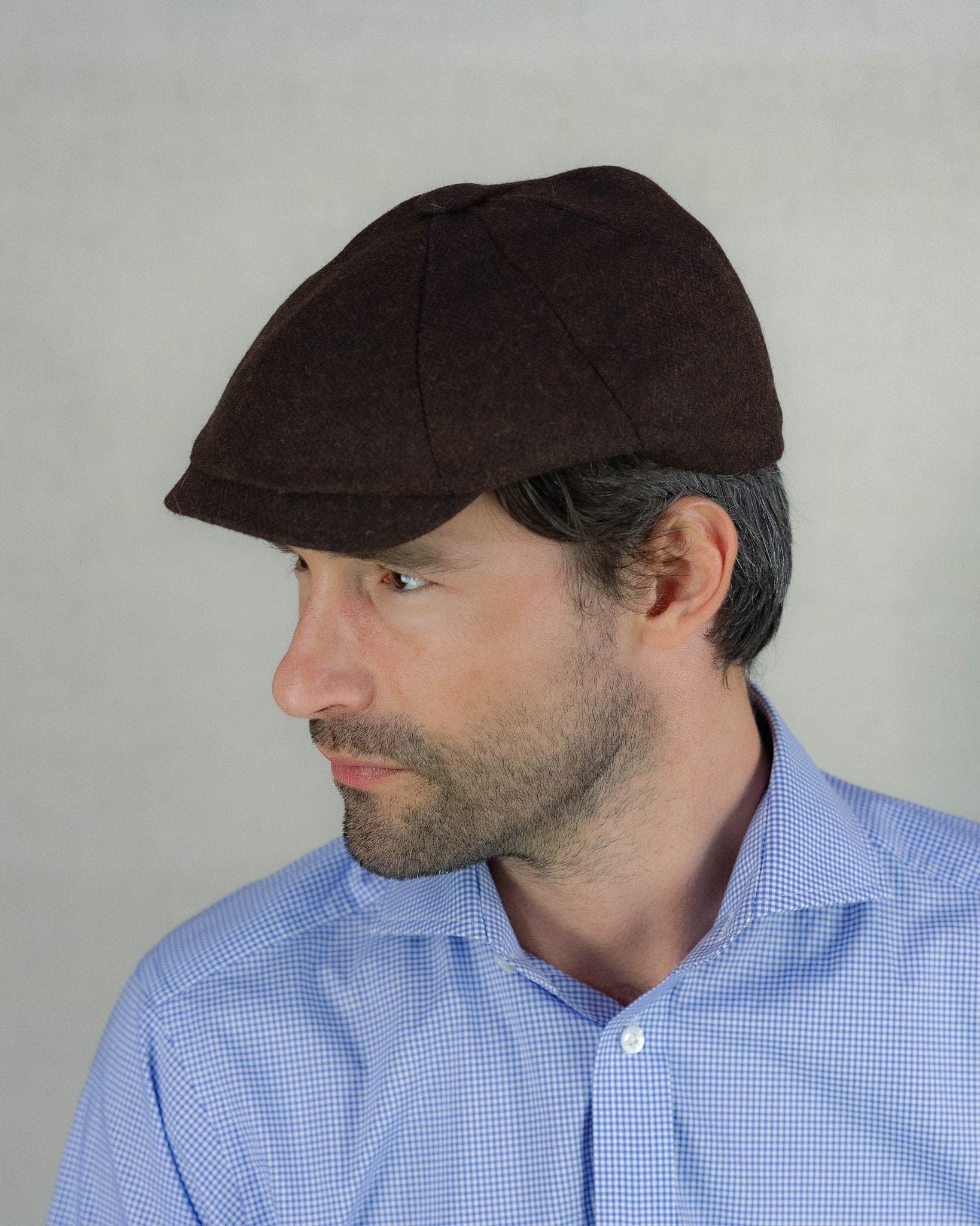 Mocha Brown Herringbone Wool Made In England Gatsby Cap