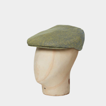 Moss Green Herringbone Linen Flat Cap