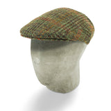 Moss Green, Red, Orange & Brown Overcheck Tweed Flat Cap