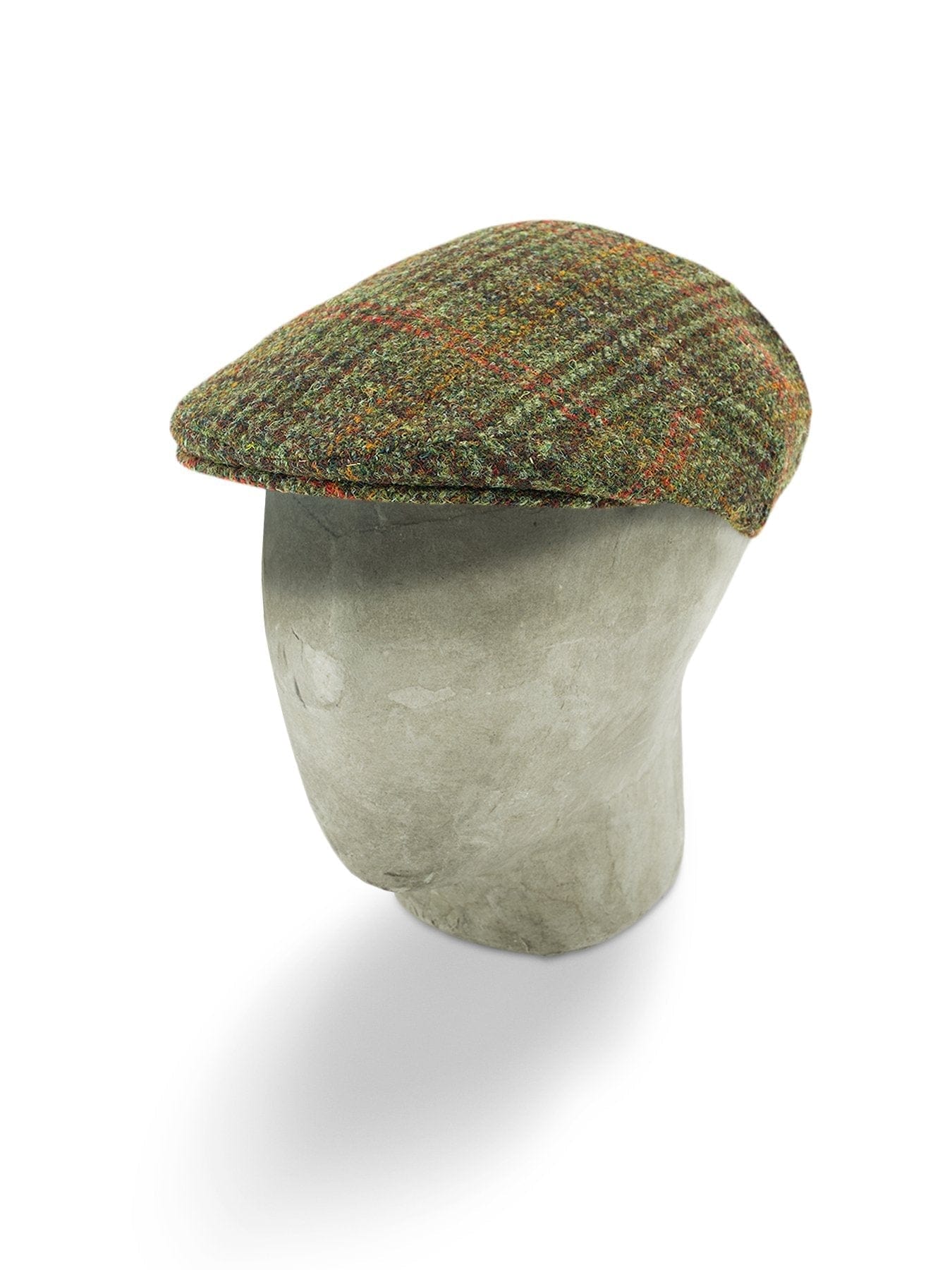 Moss Green, Red, Orange & Brown Overcheck Tweed Flat Cap