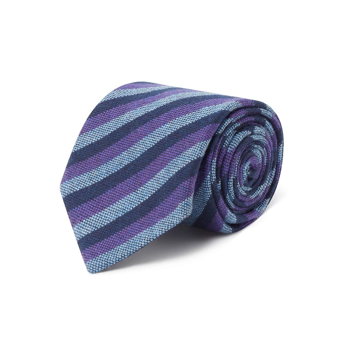 Navy, Blue & Purple Stripe Printed 100% Cashmere Tie