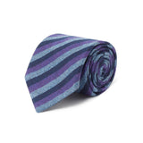 Navy, Blue & Purple Stripe Printed 100% Cashmere Tie