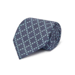 Navy, Blue & Yellow Check With Flowers Printed Silk Ties