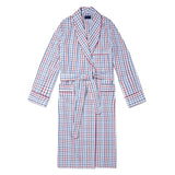 Navy & Red Check Twill Cotton Gown With Red Piping