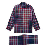 Navy, Red & White Checked Brushed Cotton Pyjamas with Red Piping