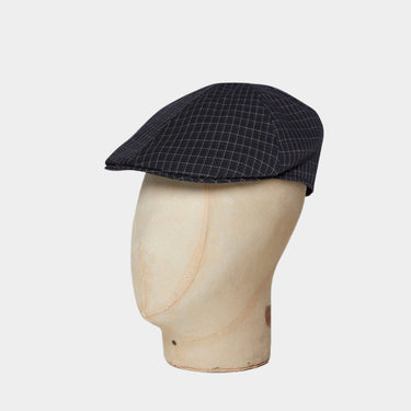 Navy & White Neat Check Cotton Roma Cap