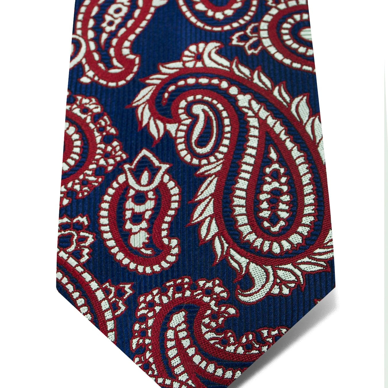 Navy With White & Wine Paisley Woven Silk Tie