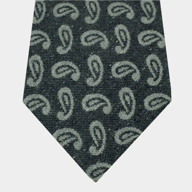 Navy Woven Cotton & Silk Tie with White Paisley