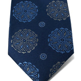 Navy Woven Silk Tie with Blue & Grey Abstract Circles