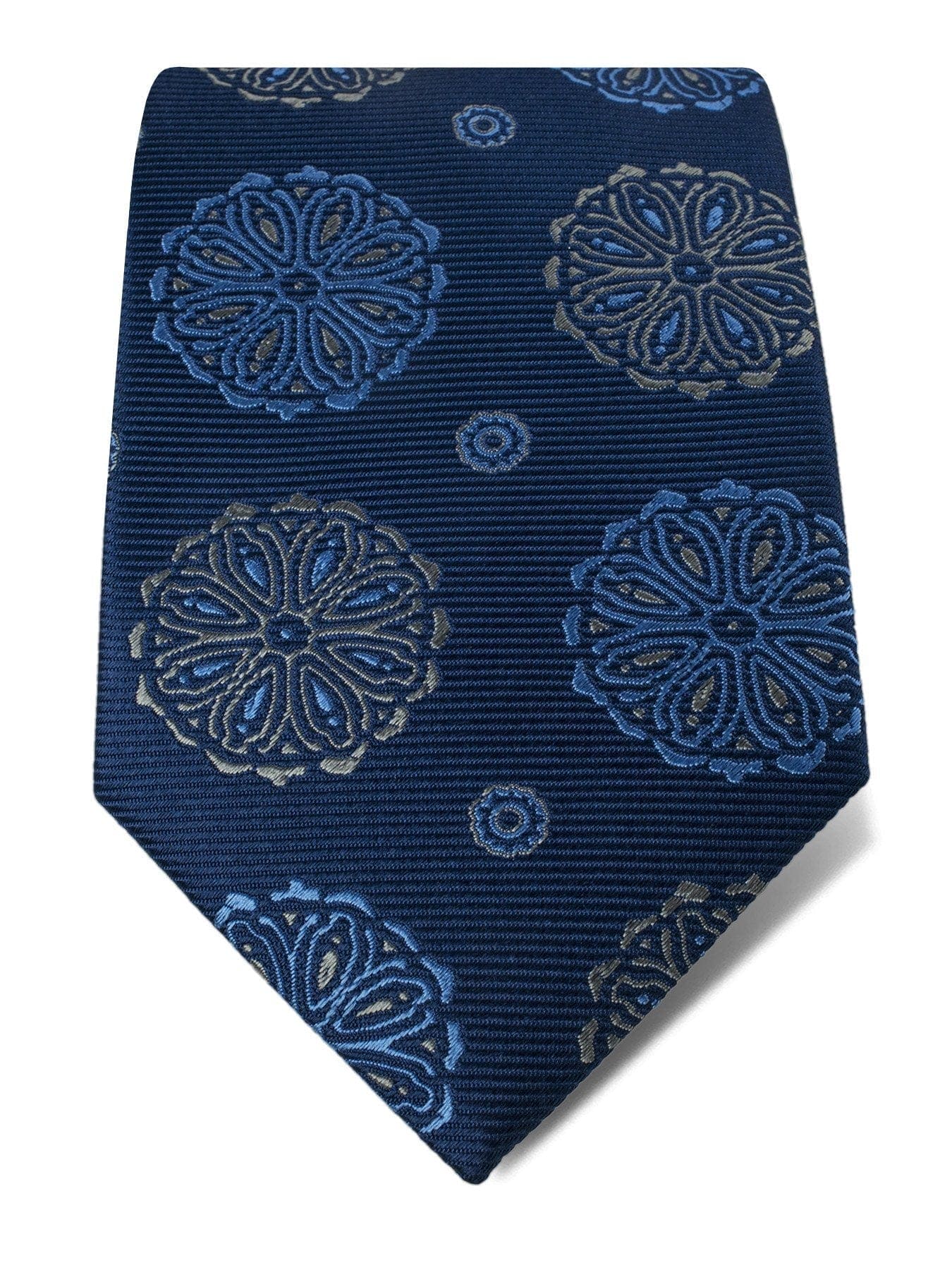 Navy Woven Silk Tie with Blue & Grey Abstract Circles