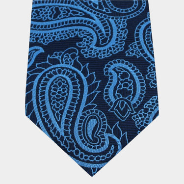 Navy Woven Silk Tie with Blue Paisley