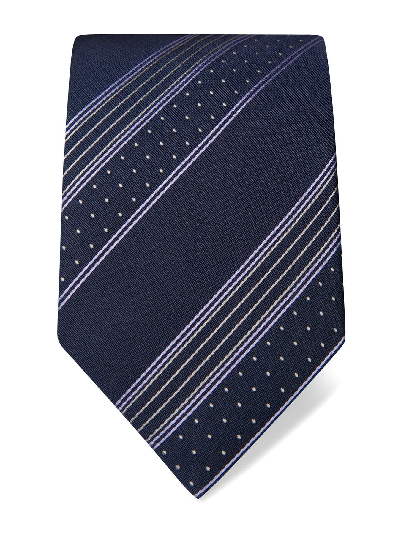 Navy Woven Silk Tie with Lilac & Silver Stripes