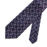 Navy Woven Silk Tie With Silver & Purple Flowers