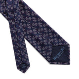 Navy Woven Silk Tie With Silver & Purple Flowers