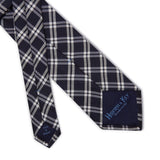 Navy Woven Silk Tie with White Large Check
