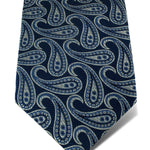 Navy Woven Silk Tie with White Large Paisley