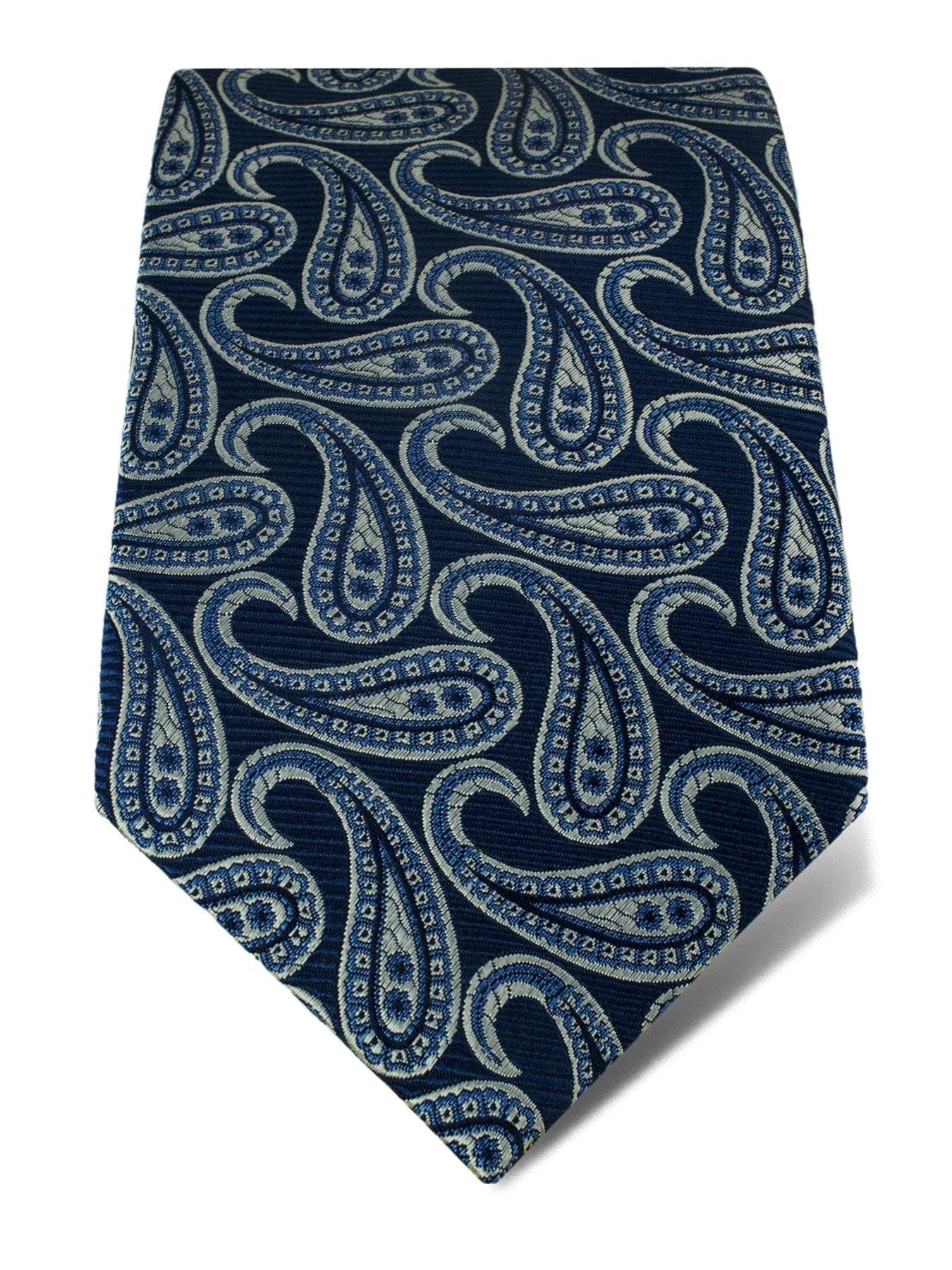 Navy Woven Silk Tie with White Large Paisley