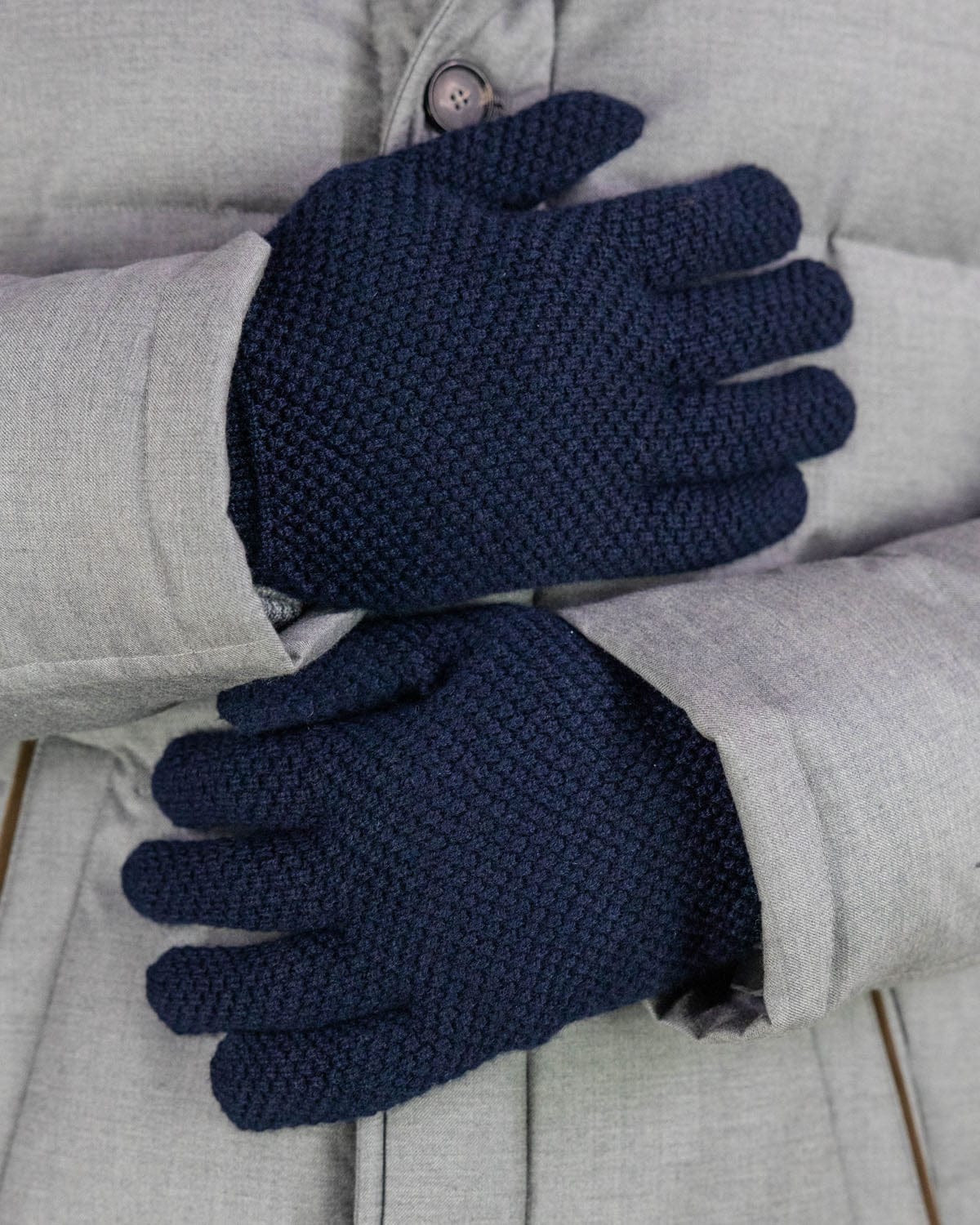 Nero Navy Moss Stitch 100% Cashmere Gloves