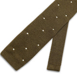 Olive Green Knitted Silk Tie with White Spots