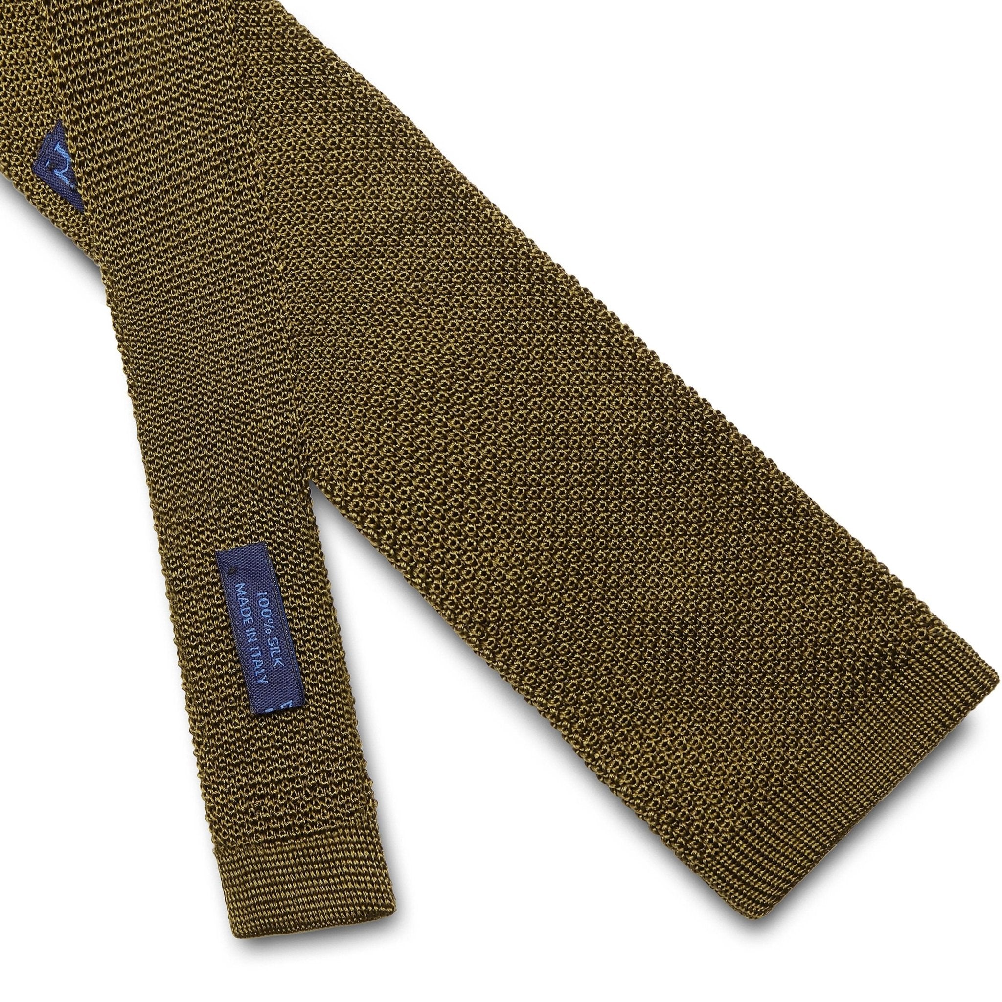 Olive Green Knitted Silk Tie with White Spots