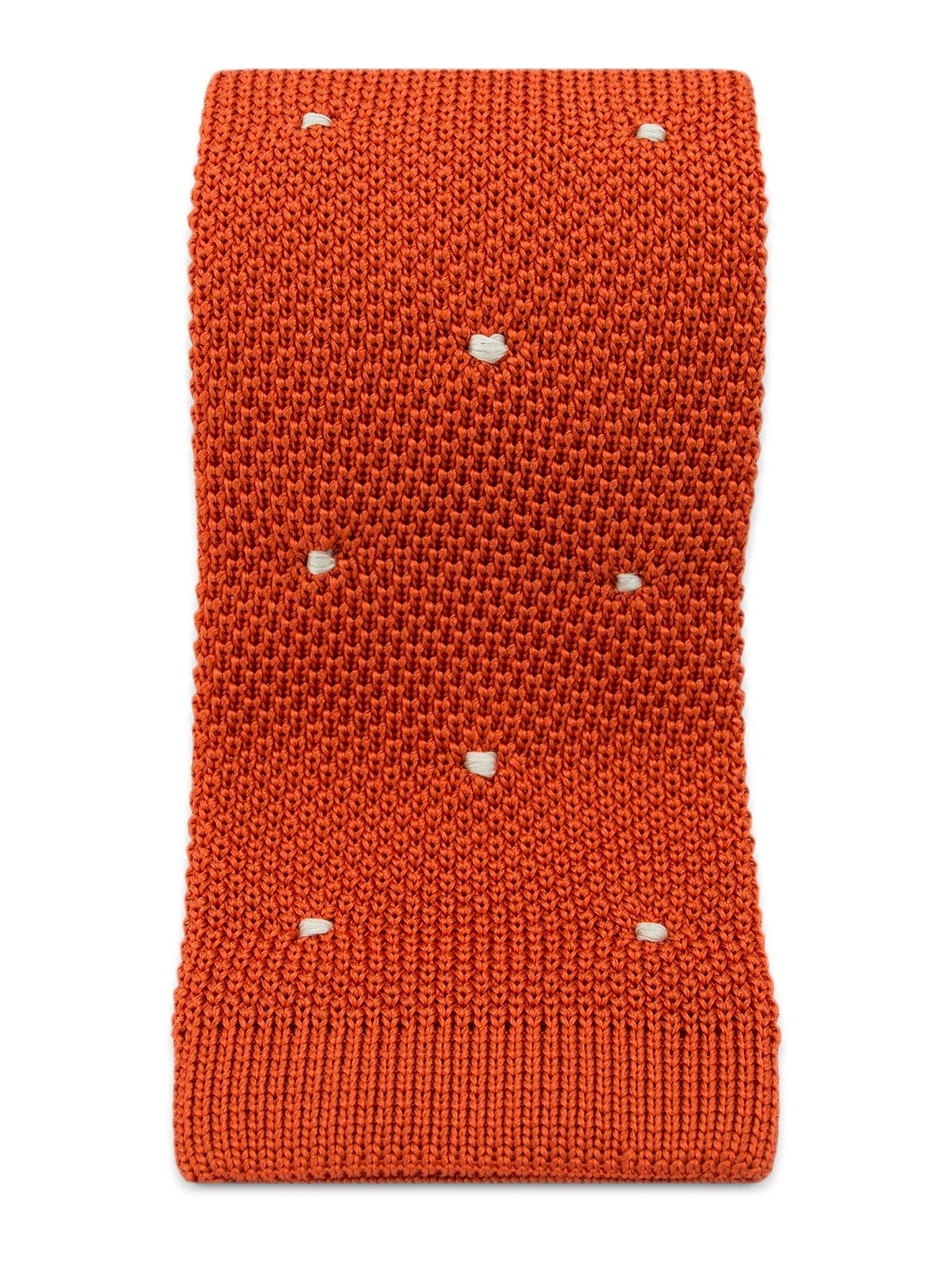 Orange Knitted Silk Tie with White Spots