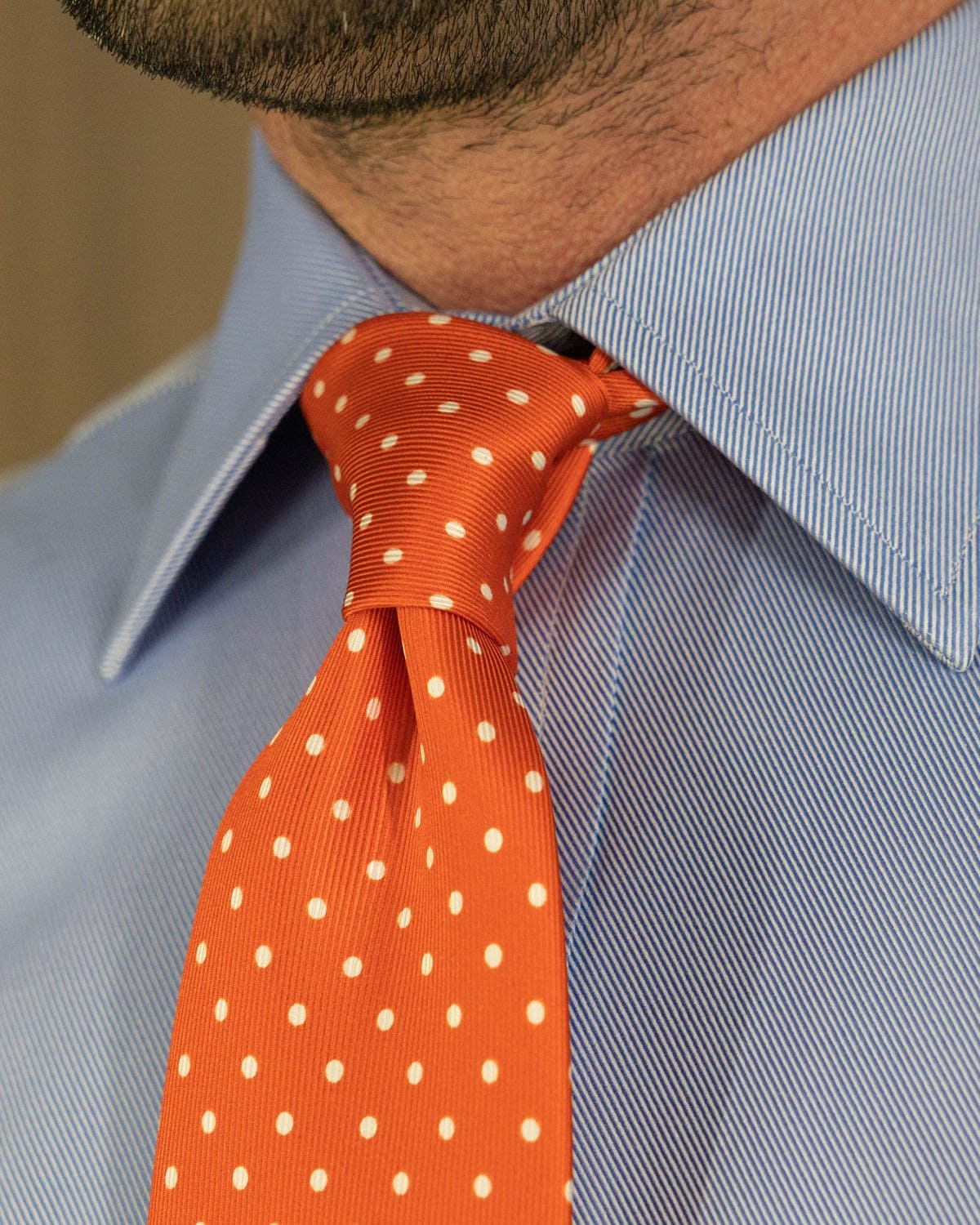Orange Printed Silk Tie with White Medium Spots