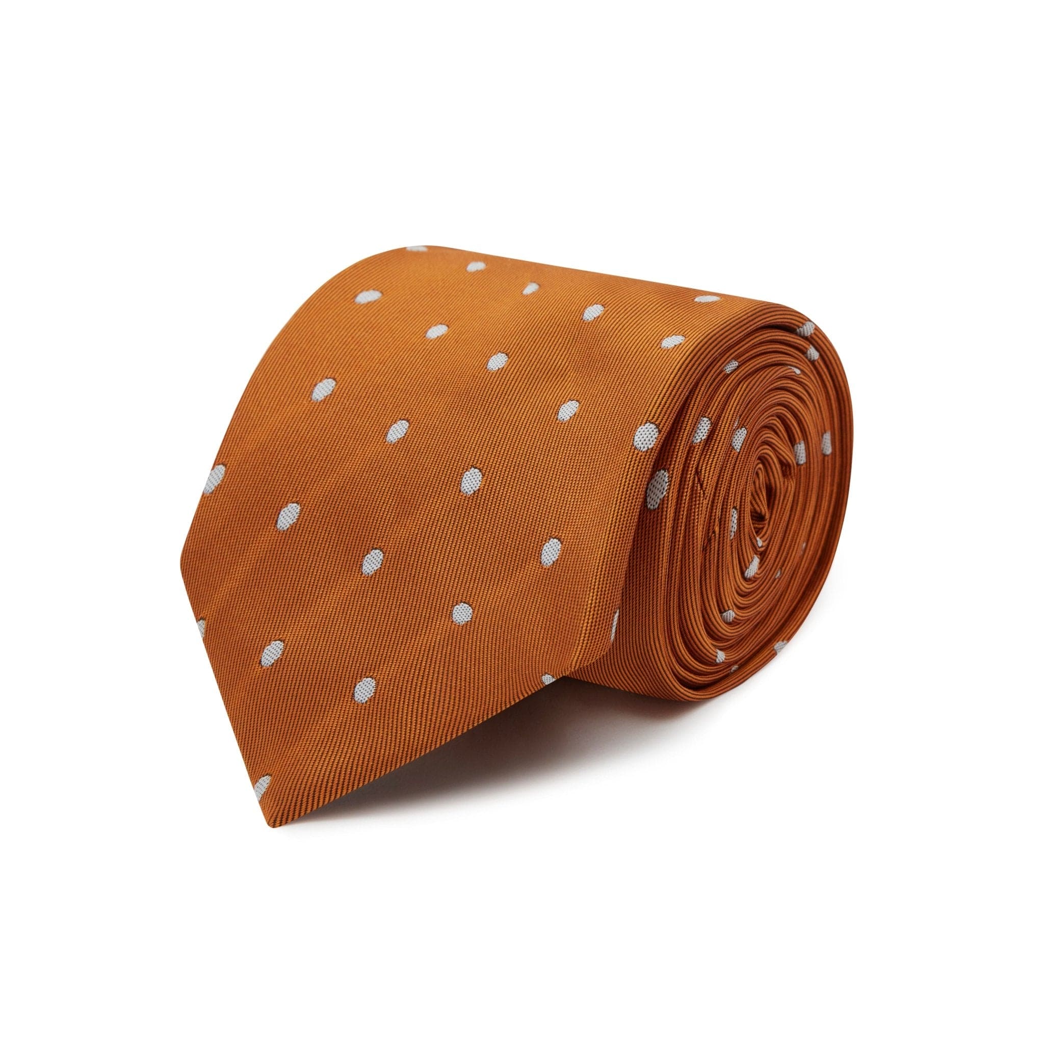 Orange & White Large Spot Woven Silk Tie