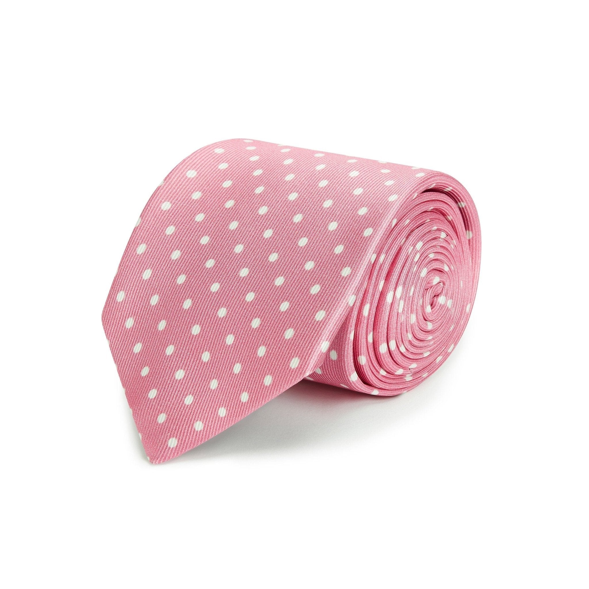 Pink Printed Silk Tie with White Medium Spots