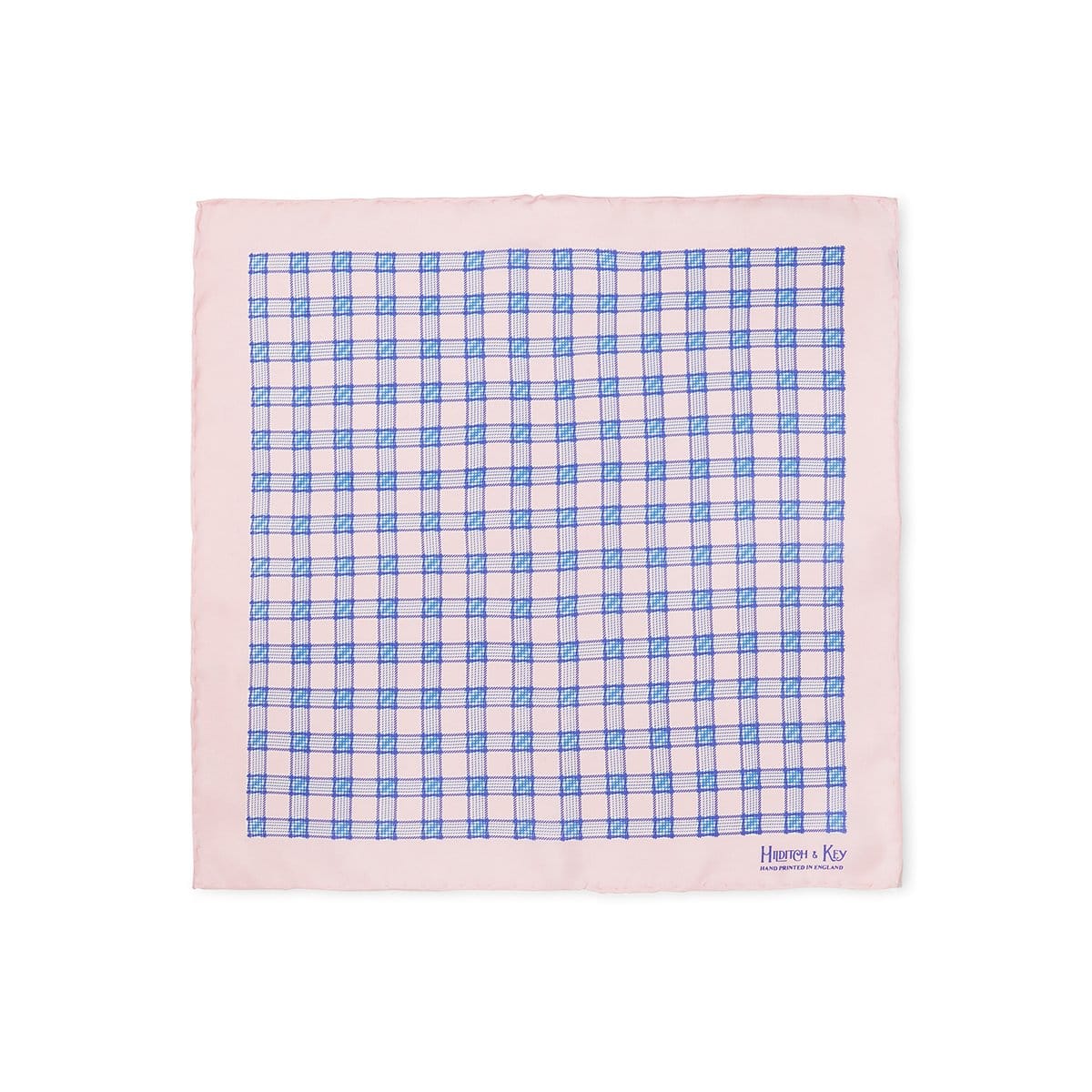 Pink With Blue Check Silk Handkerchief
