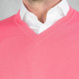 Plain Baby Pink 2-Ply Cashmere V-Neck Pullover