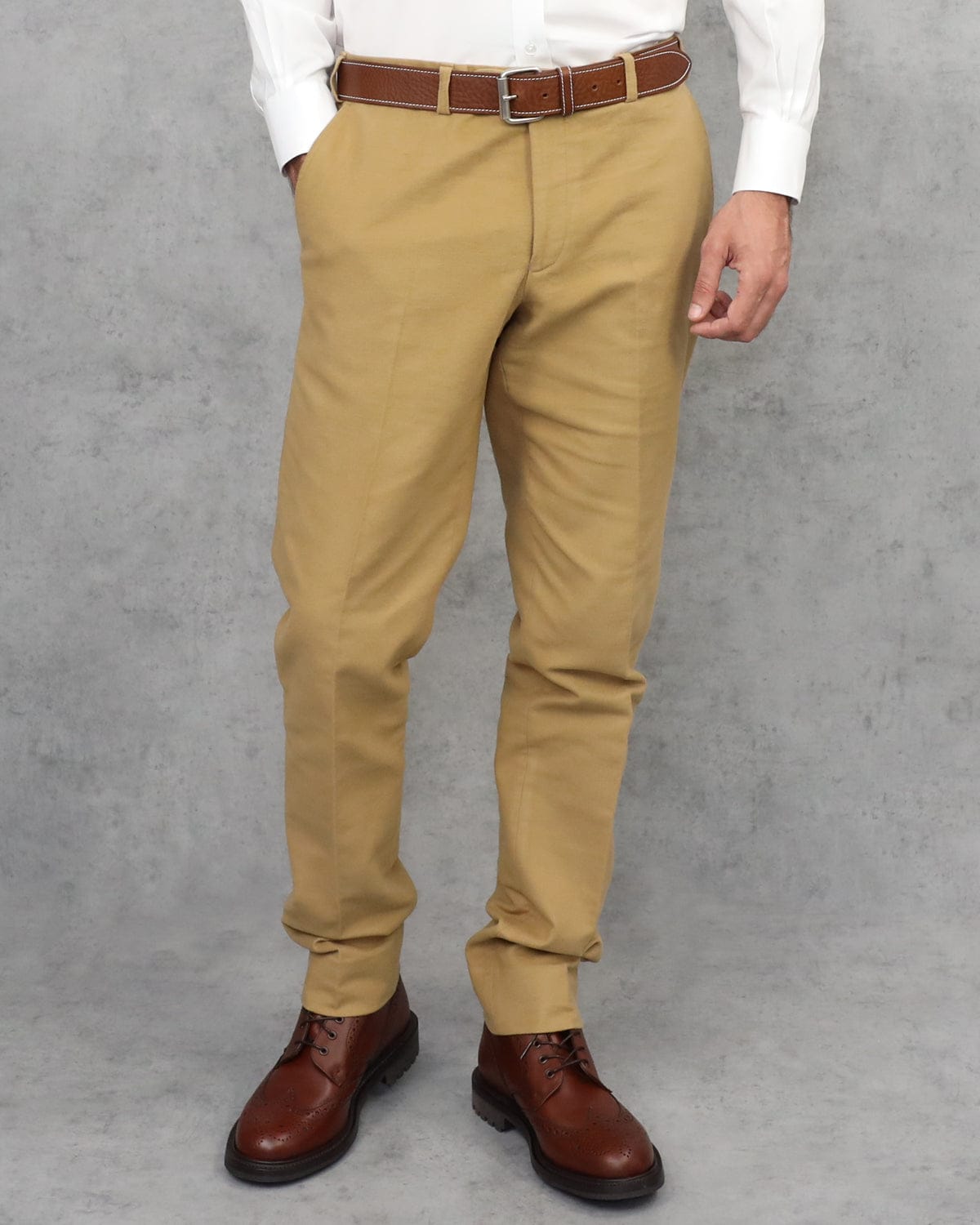 Plain Beige Stretch Cotton Trousers