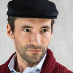 Plain Black Cashmere Made In England Flat Cap