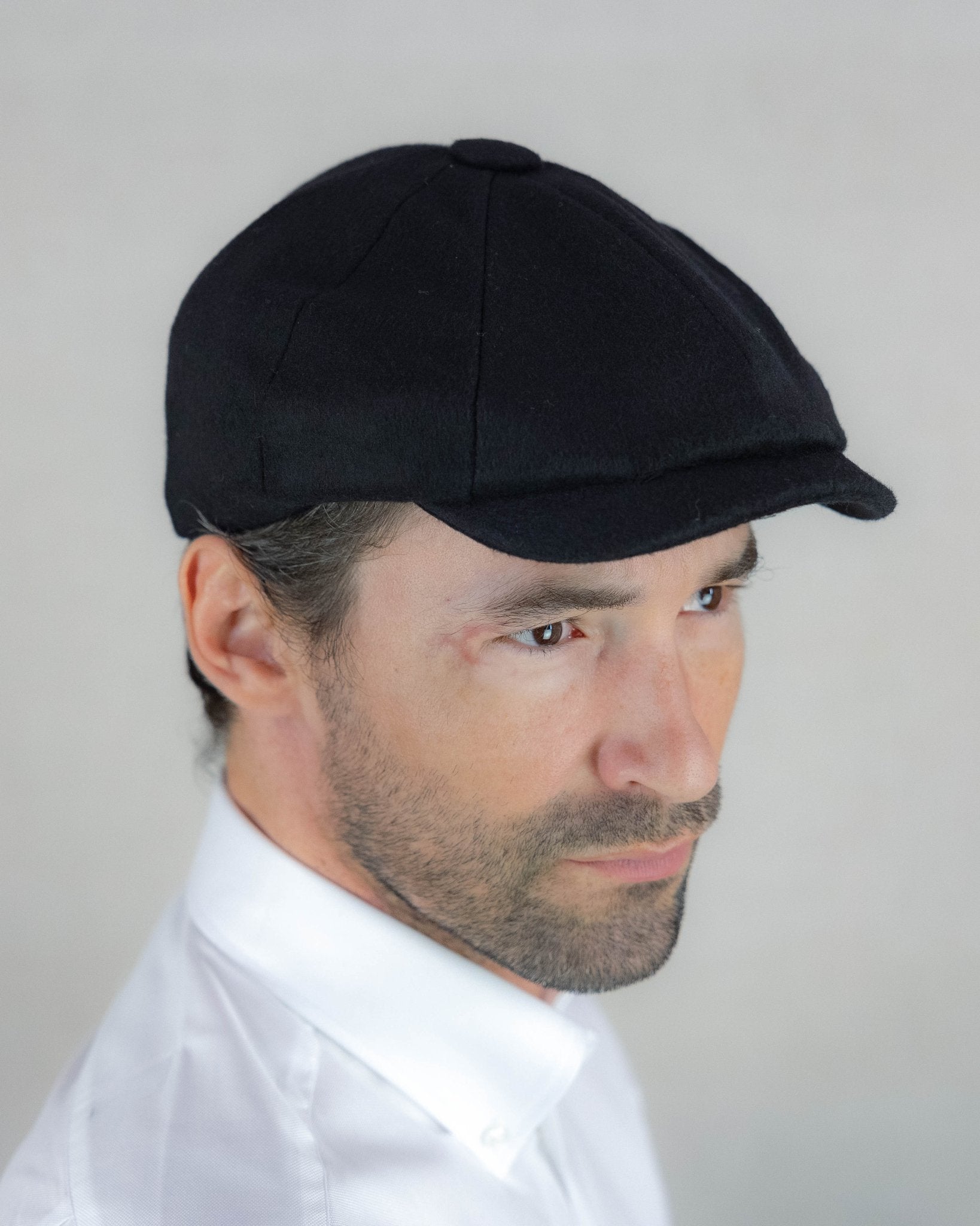 Plain Black Loden Wool Made In England Gatsby Cap