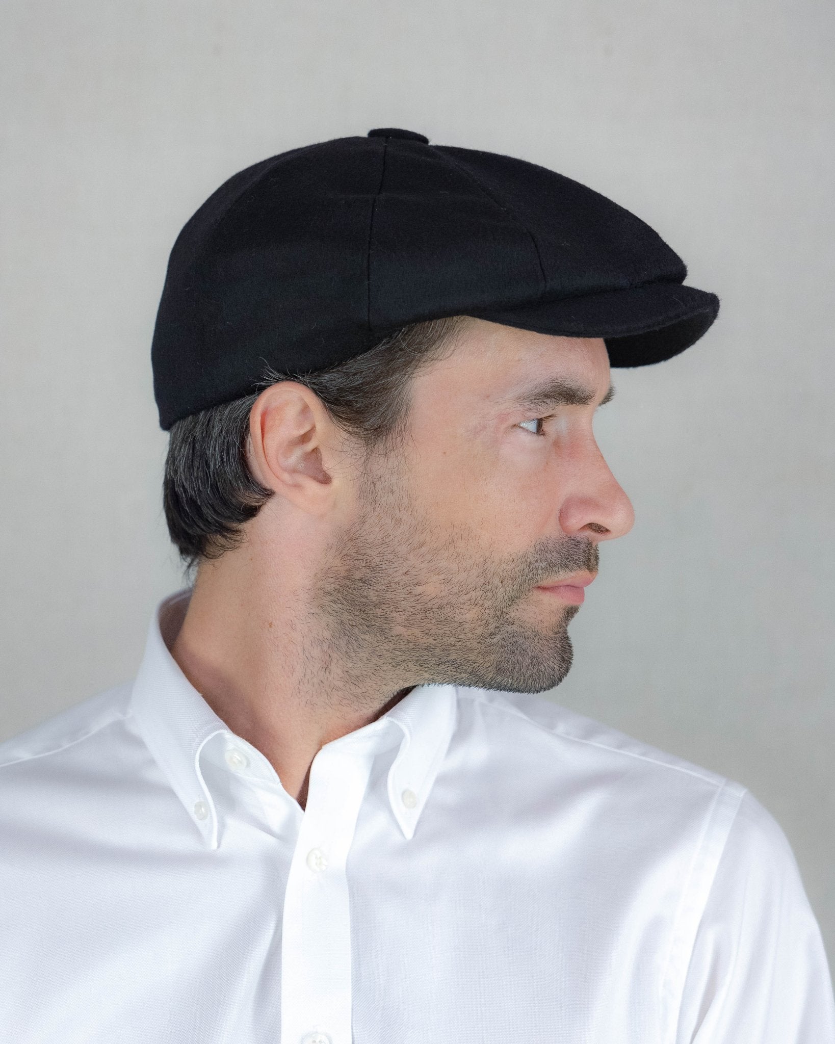 Plain Black Loden Wool Made In England Gatsby Cap