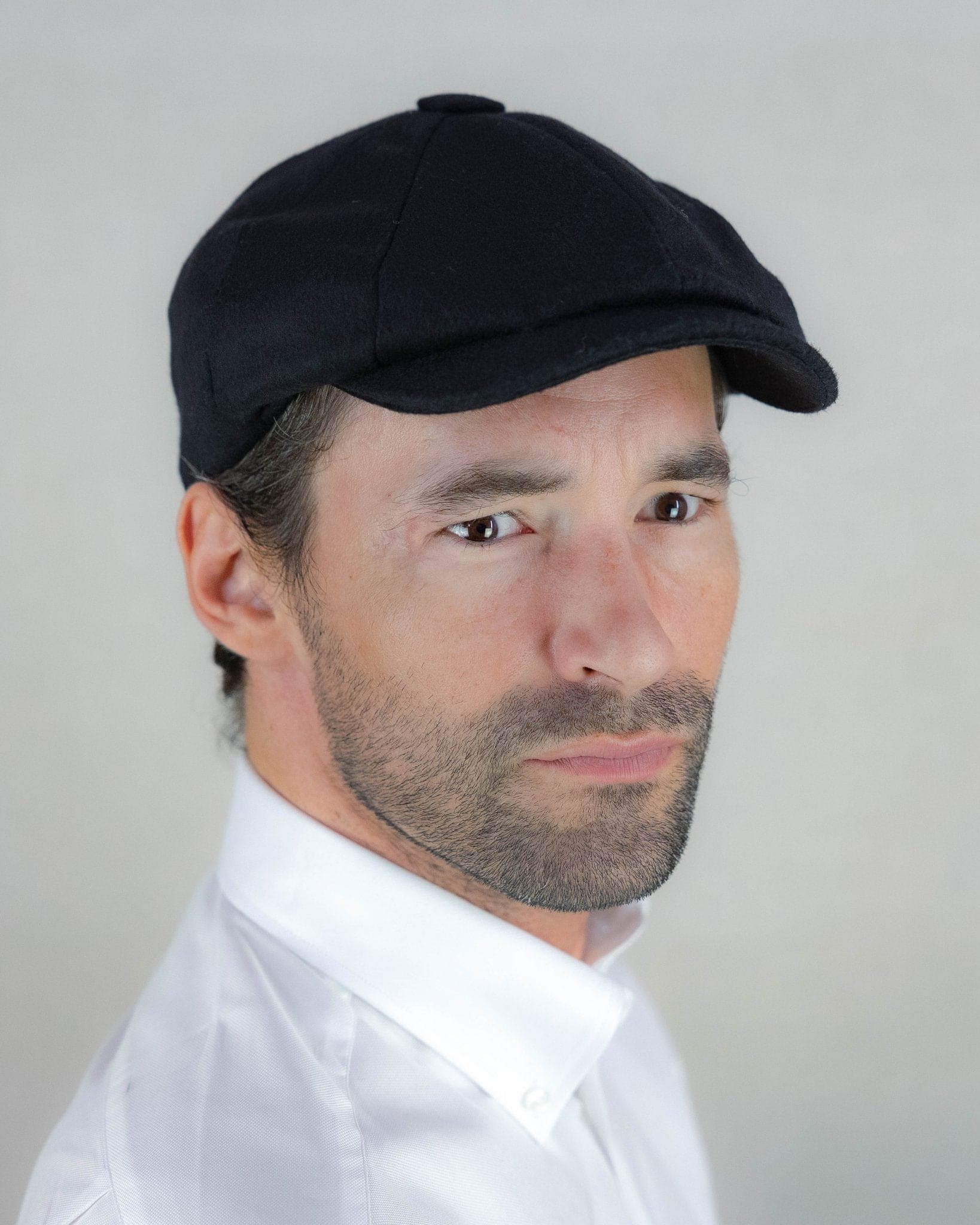 Plain Black Loden Wool Made In England Gatsby Cap