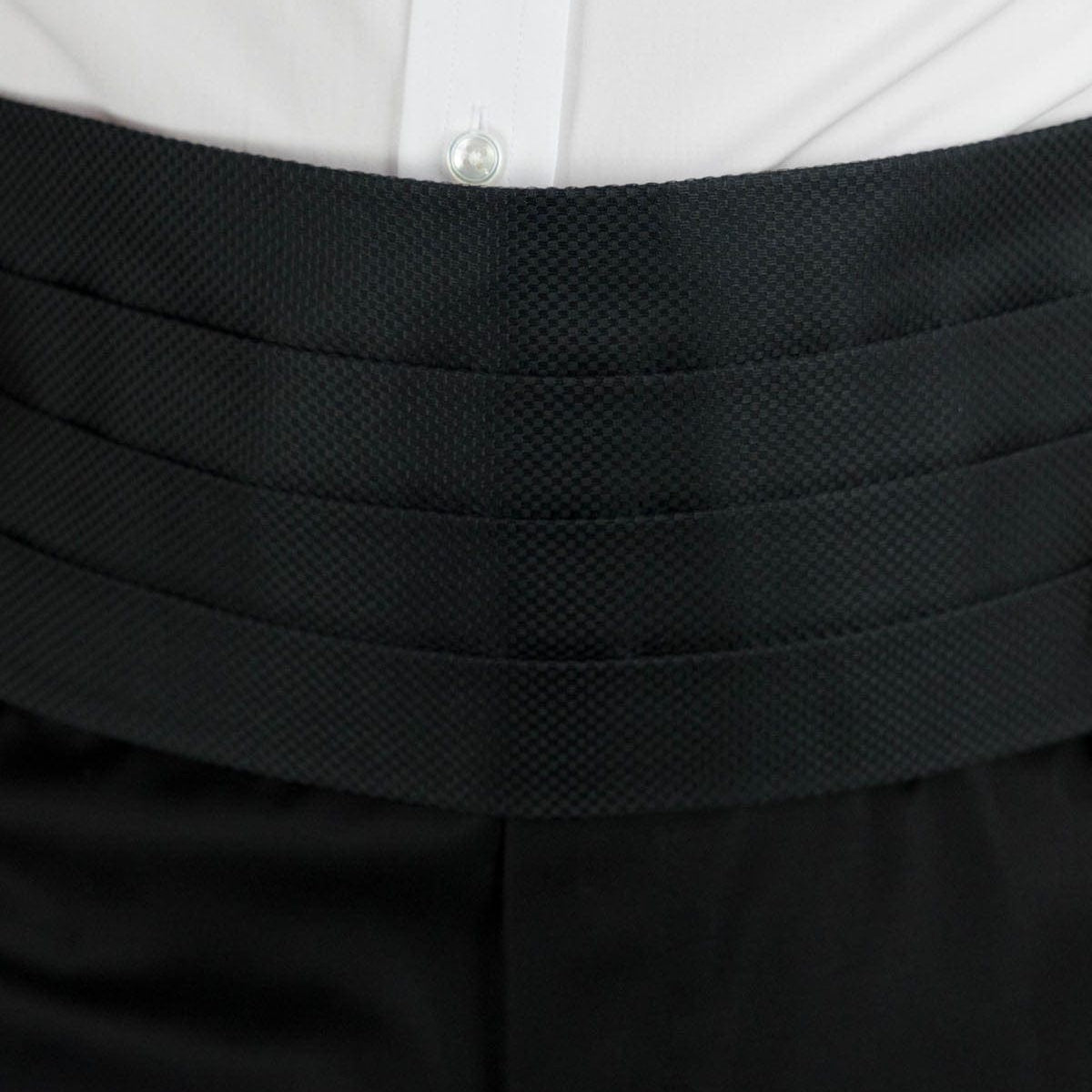 Plain Black Woollen Evening Trousers with Satin Stripe