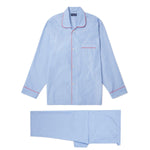Plain Blue End On End Cotton Pyjamas With Red Piping