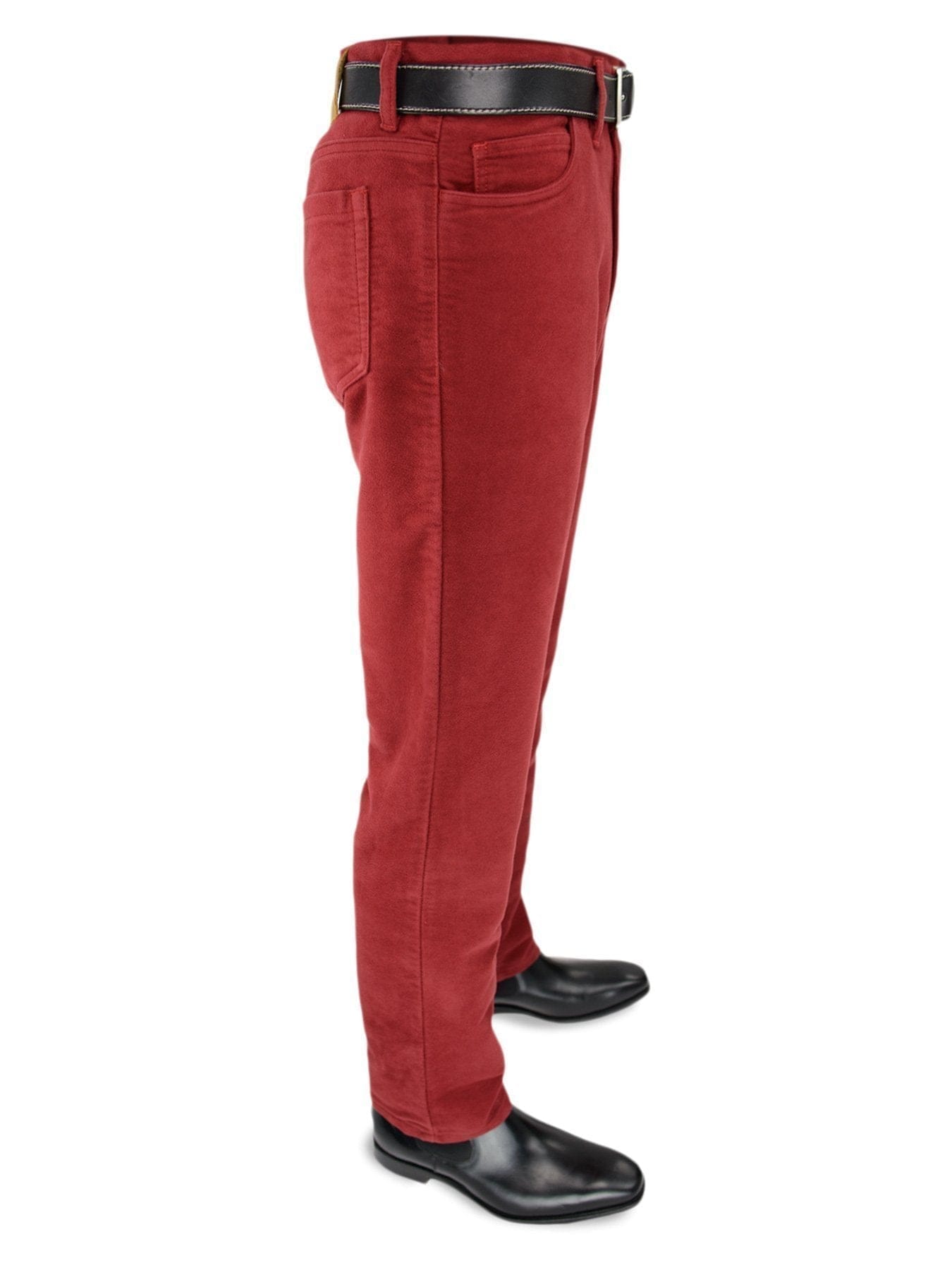 Plain Cranberry Red Cotton Moleskin Jeans