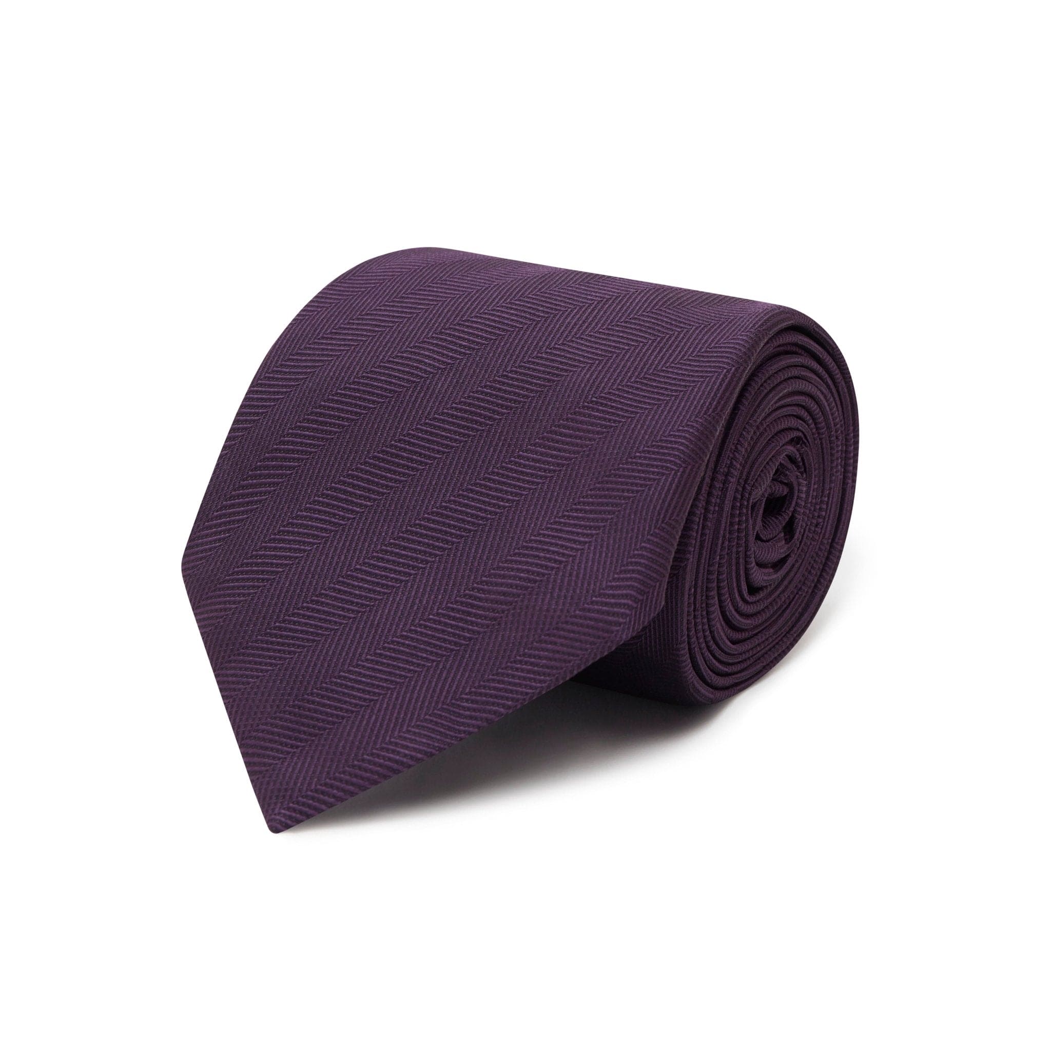 Plain Dark Purple Herringbone Woven Silk Tie