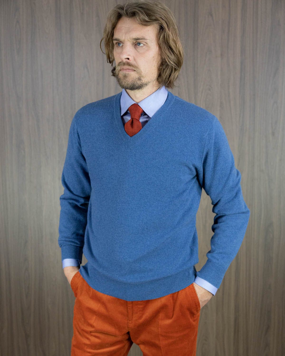 Plain Denim Blue Cashmere Sweater