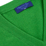 Plain Green 2-Ply Cashmere V-Neck Pullover
