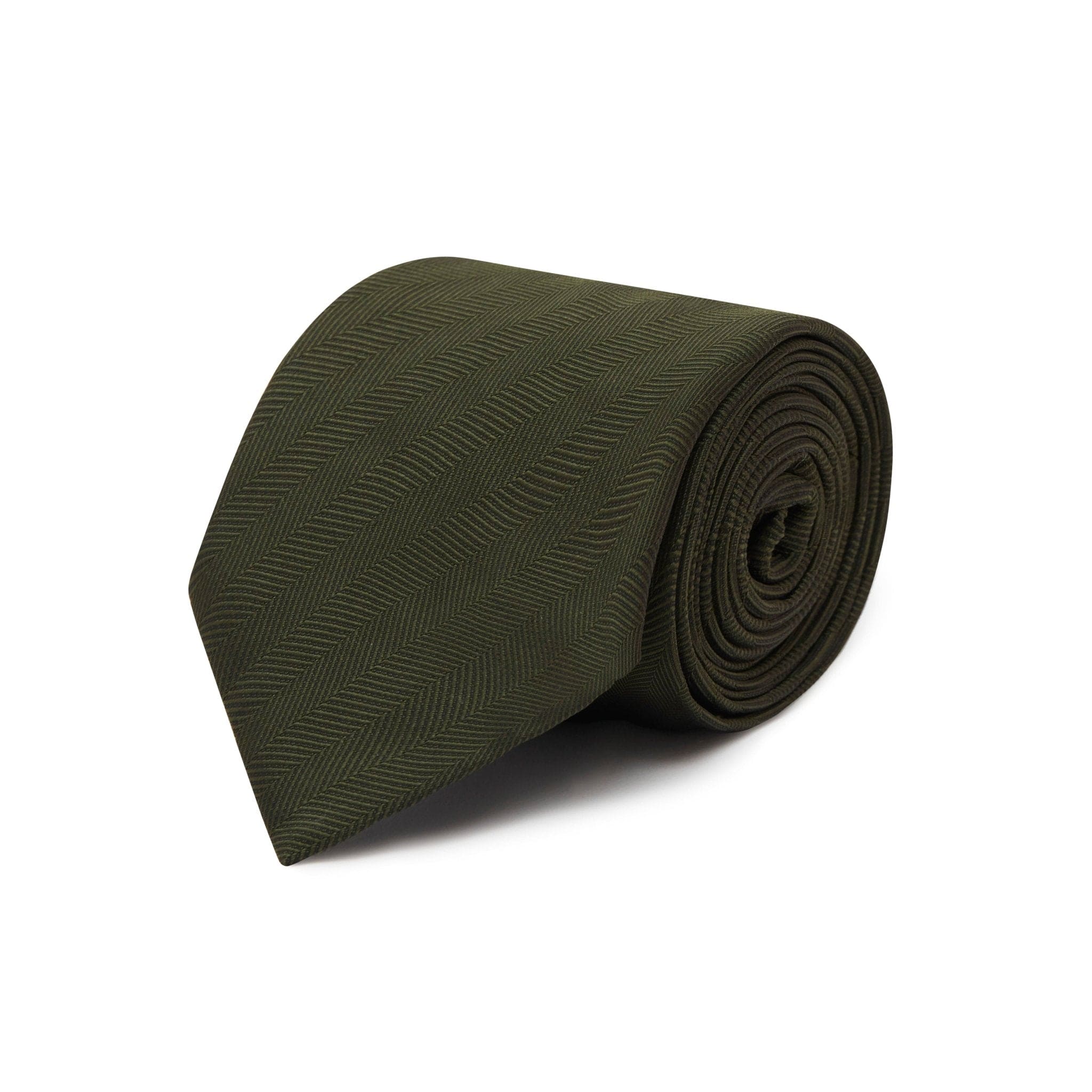 Plain Green Herringbone Woven Silk Tie
