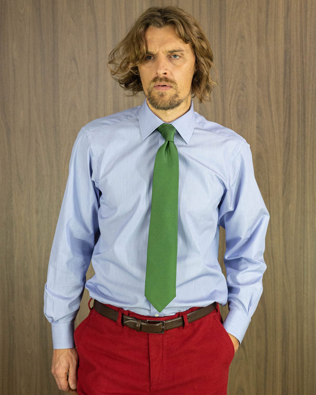 Plain Green Printed Silk Tie