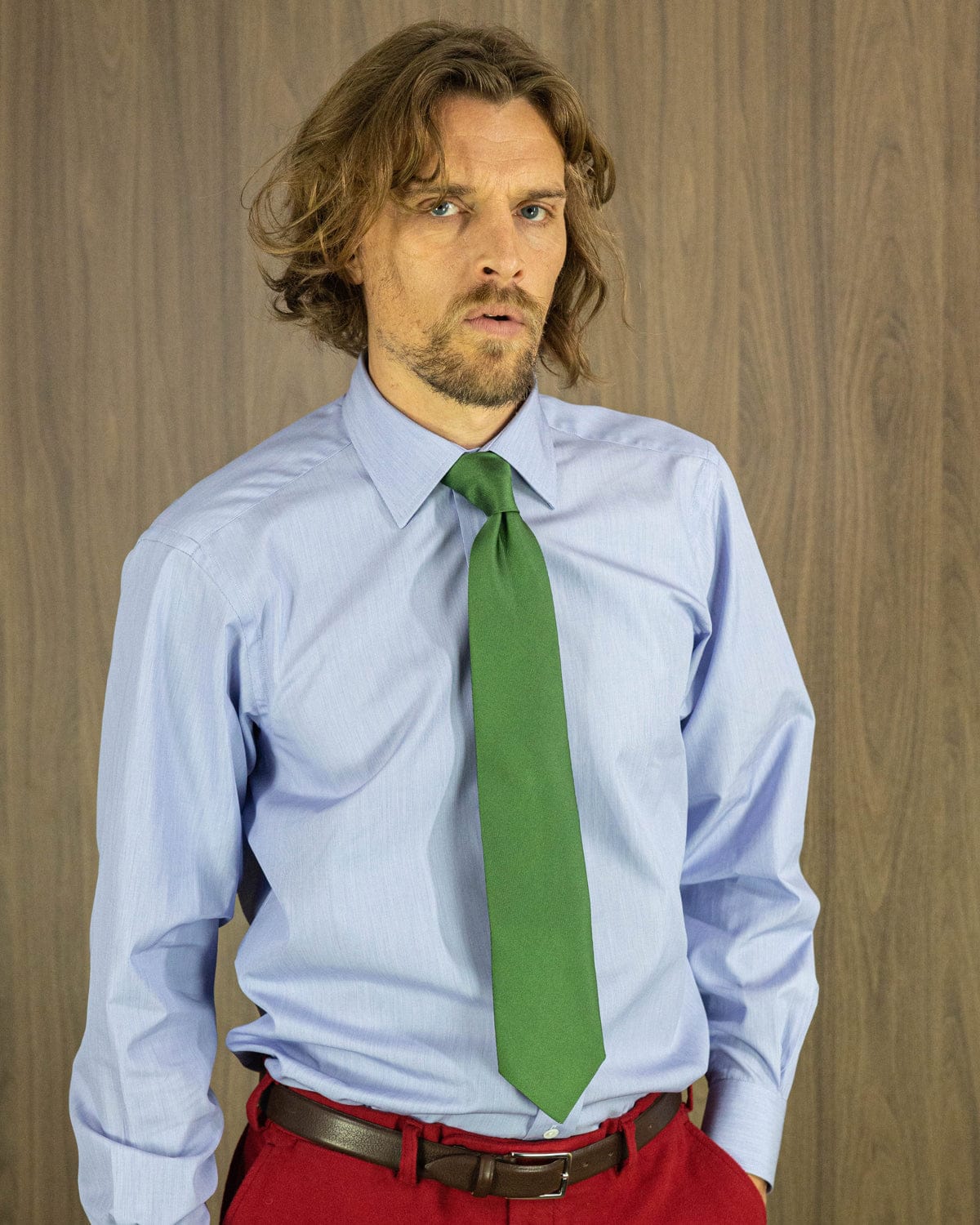 Plain Green Printed Silk Tie